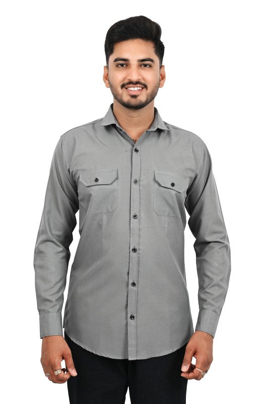 Blue50 light Grey colour Dubble pocket shirt  full sleeve