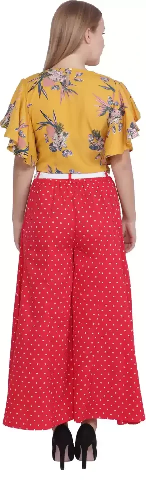 Flared Women  Cotton red doted plazo (P-02)