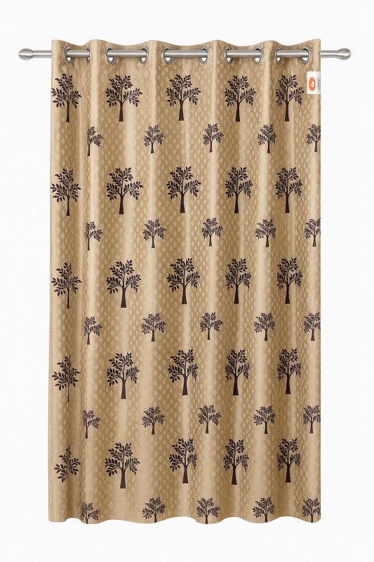 BLUE50 Beige Polyester Eyelet Curtain with Tree Design